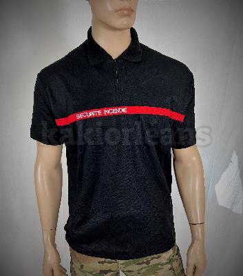 Polo noir Sécurité Incendie col ZIP